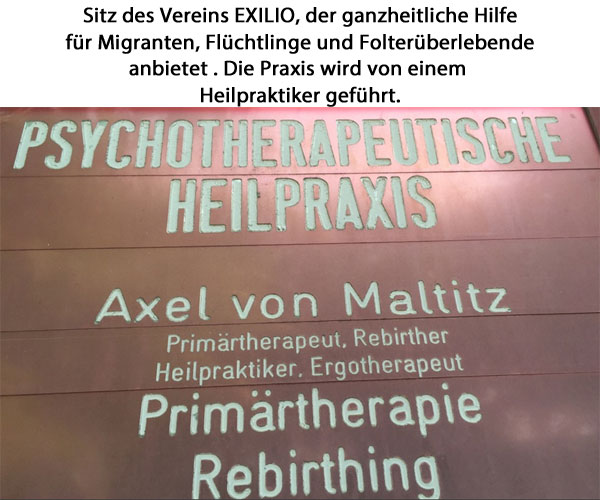 Wirkungsstätte des Vereins "Exilio", dem Behörden Asylanten zur Trauma-Bekämpfung zuweisen. Insbesondere interessant das REBIRTHING. Auch der Selbstmordattentäter von Ansbach war hier zur Therapie #Date:07.2016#