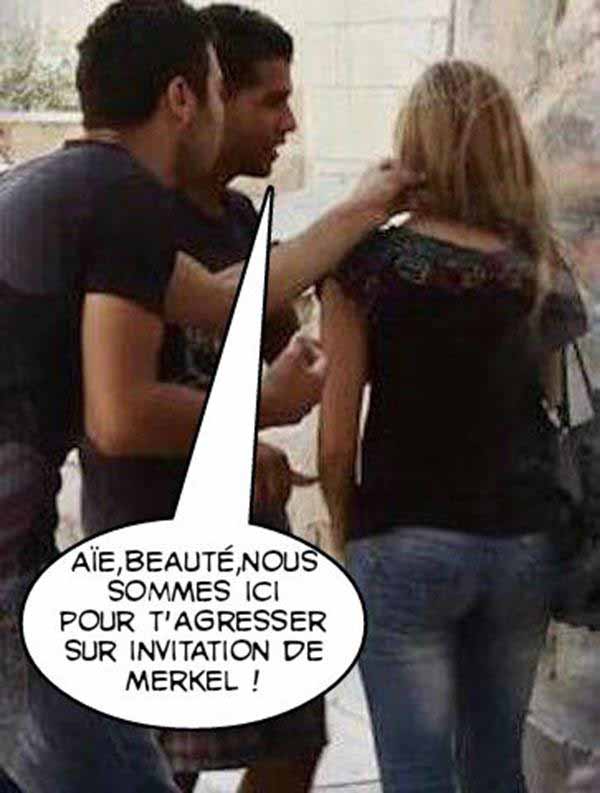Zwei Araber bedrängen blonde französische Frau. #Date:01.2016#