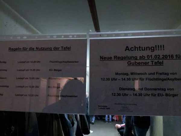 Die Tafel reagiert. 3 x wöchentlich für Asylanten und Flutlinge, 2 x pro Woche für den deutschen Drecksrest. #Date:02.2016#